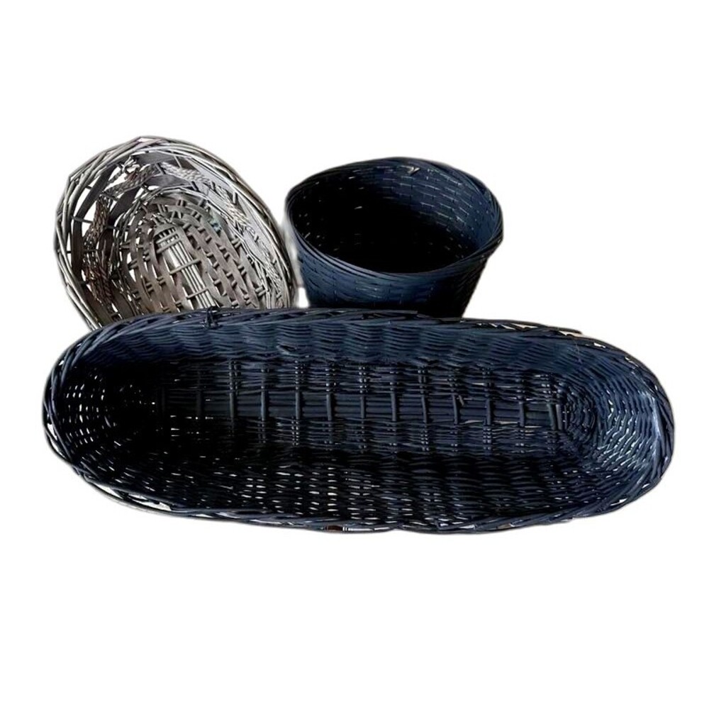 Set of 3 Dark Charcoal Gray Woven Wicker Baskets Rustic Farmhouse Storage Decor